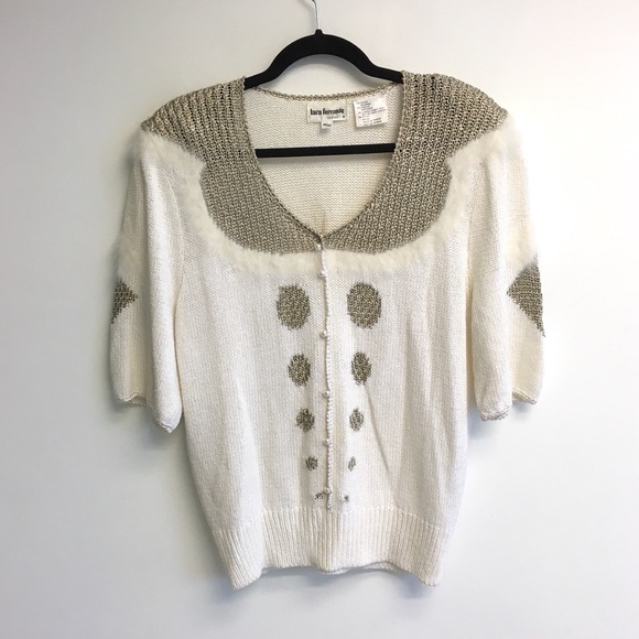 Lara Ferrante Sweaters - LARA FERRANTE Vintage Faux Cardigan Sweater Cream